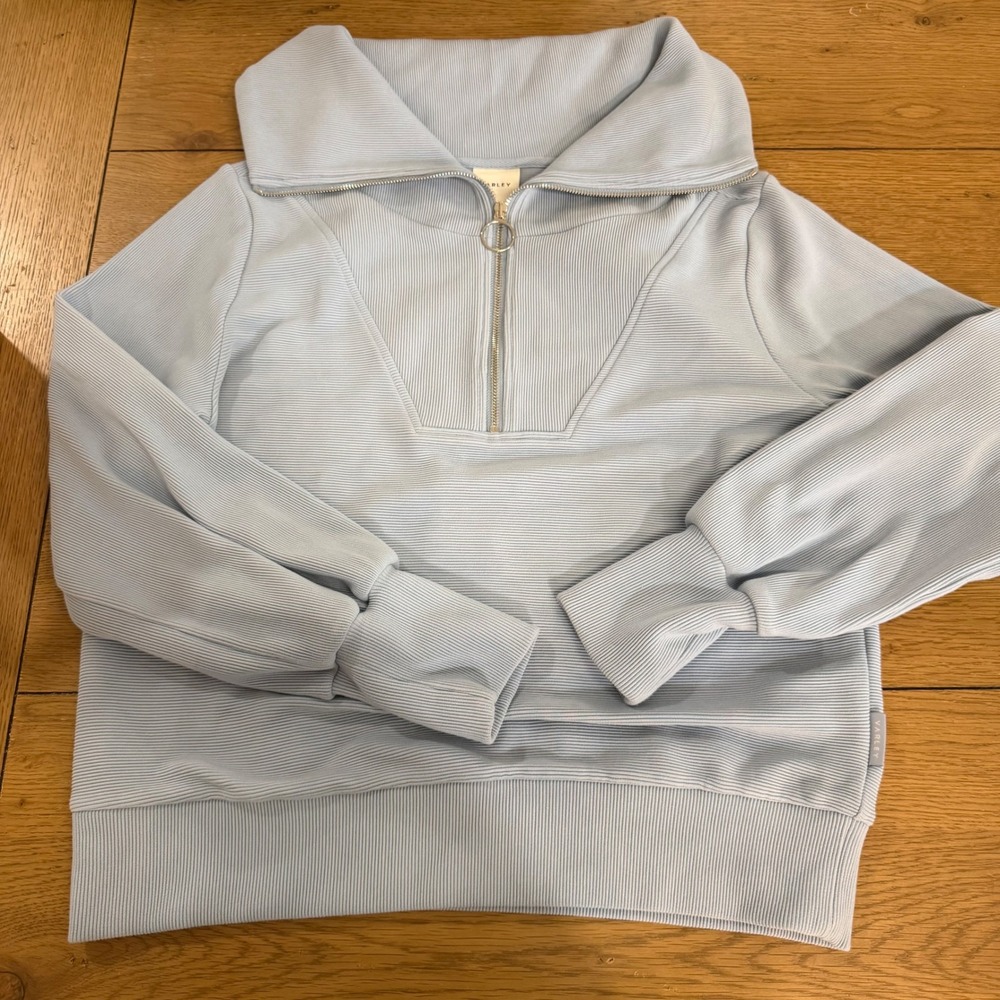 Varley Vine Half Zip Pullover Sweatshirt Dusty Blue Ribbed Knit Size Medium